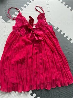 Dark Pink Pleated Babydoll Lingerie - Victorias Secret